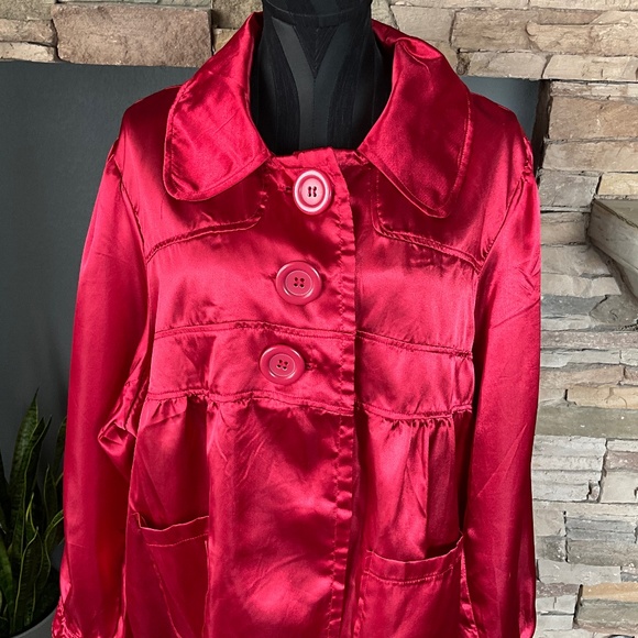 Paris Blues 3X Sleek Satin Jacket Holiday Christmas Event Party Maximalist Red - Picture 3 of 9
